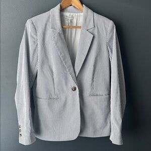 🩵 CAROLINA BELLE women’s blazer blue and white stripe seersucker small like new